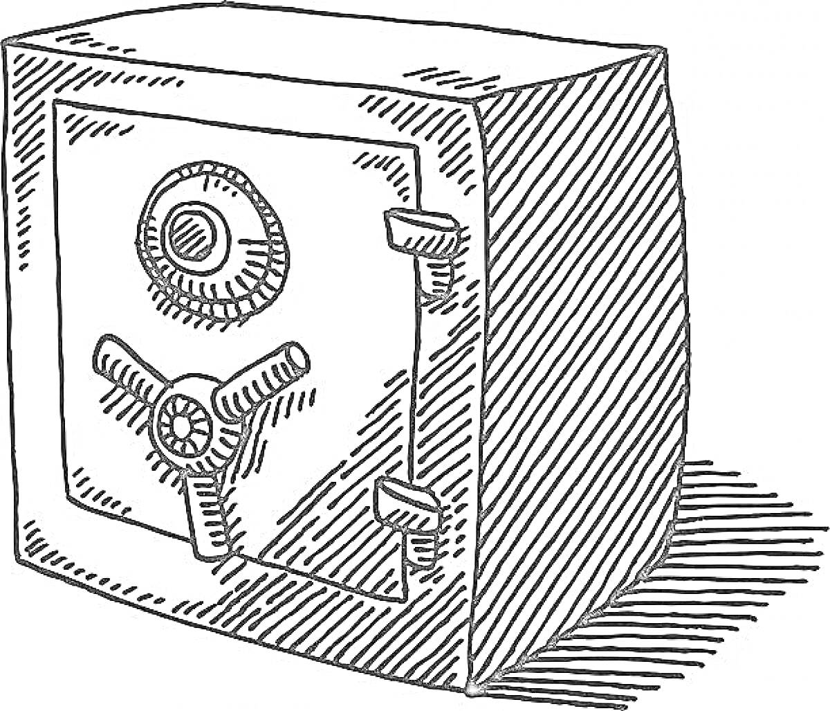 Раскраска Сейф с круглым кодовым замком и ручкой