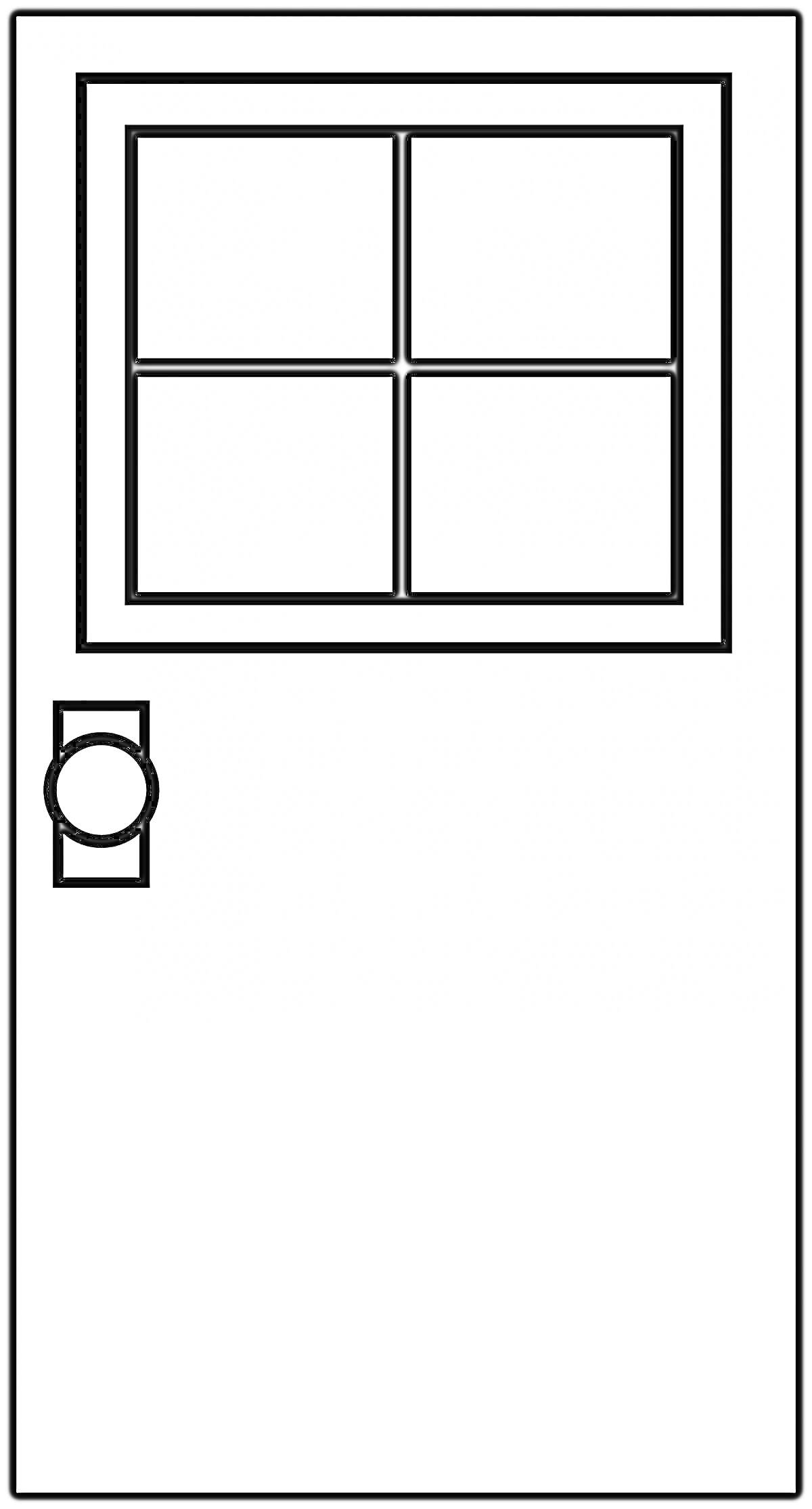Раскраска Дверь с квадратным окном и круглой ручкой