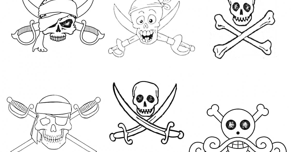 На раскраске изображено: Пиратский флаг, Череп, Кости, Шляпа