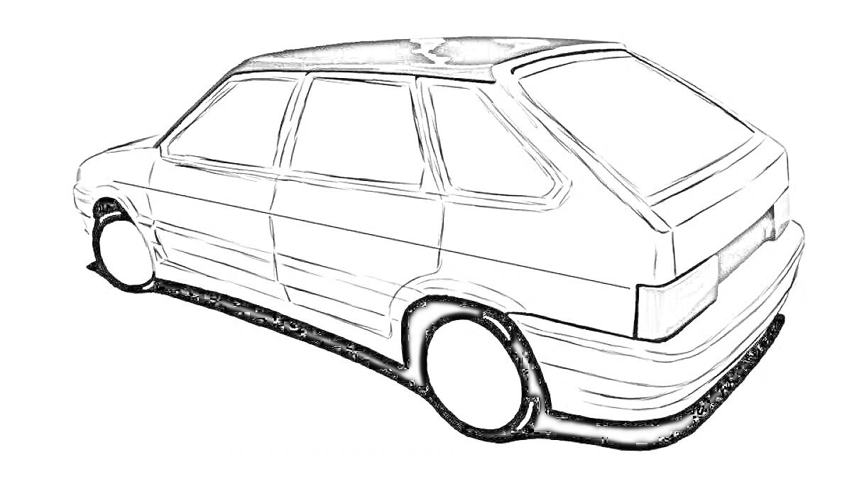 Раскраска Автомобиль ВАЗ с пятью дверями, без окраски и деталей, вид сзади