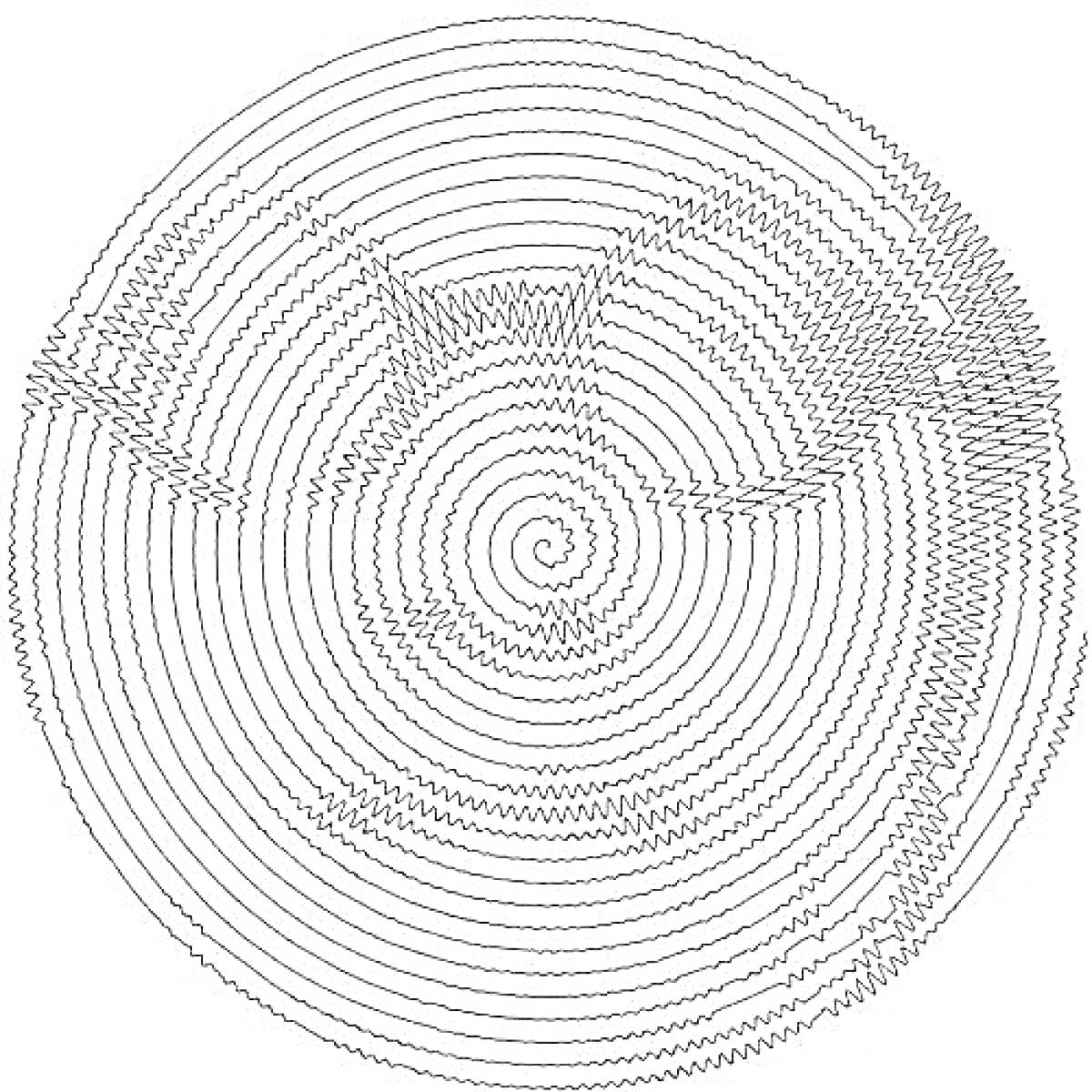 Раскраска Спираль с волнистыми линиями, образующими круглый узор