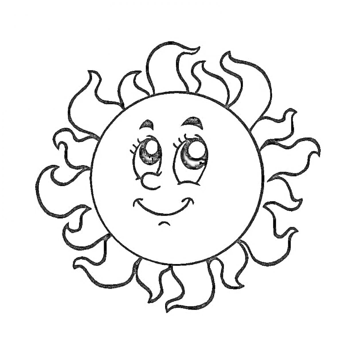 На раскраске изображено: Солнце, Улыбка, Глаза, Лицо