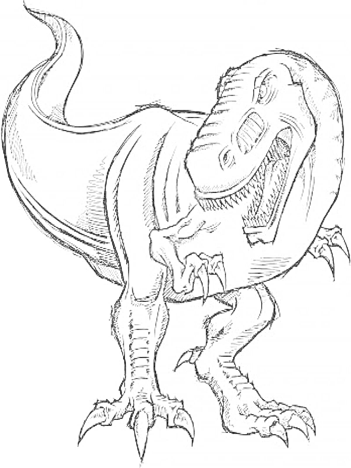 Раскраска Динозавр с открытой пастью и поднятой лапой