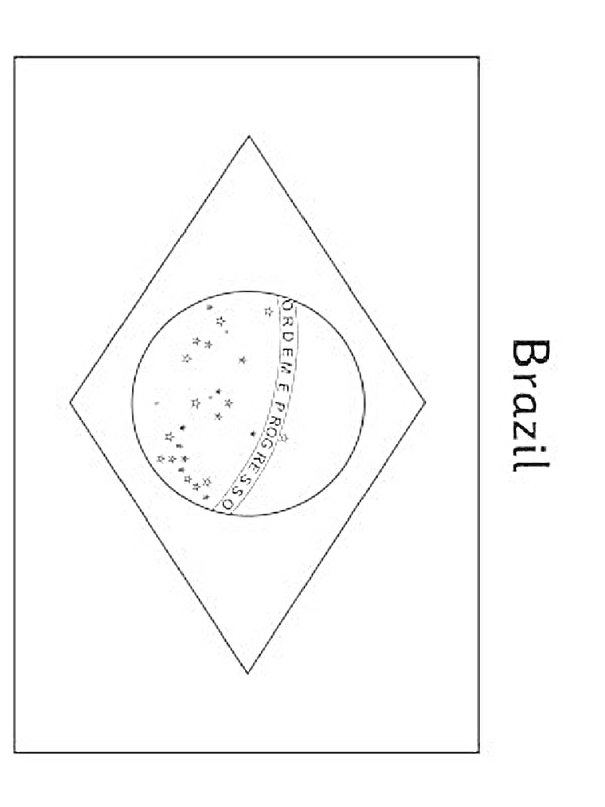 На раскраске изображено: Флаг, Бразилия, Девиз, Звезды, Созвездия