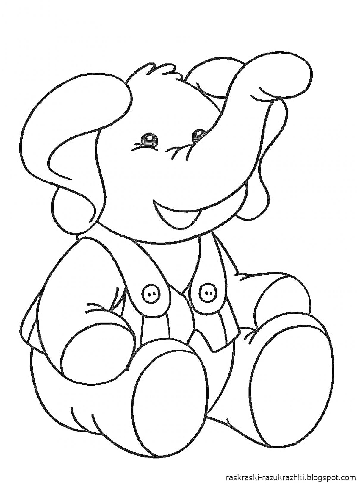Раскраска Плюшевый слоненок в комбинезоне с пуговицами