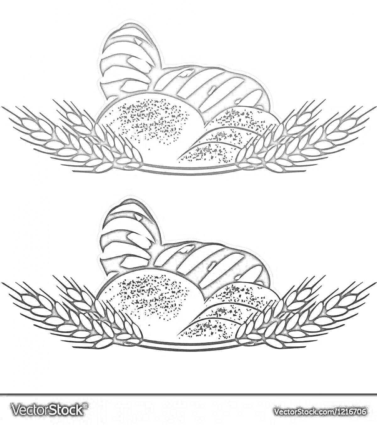 Раскраска Каравай с колосьями, два изображения