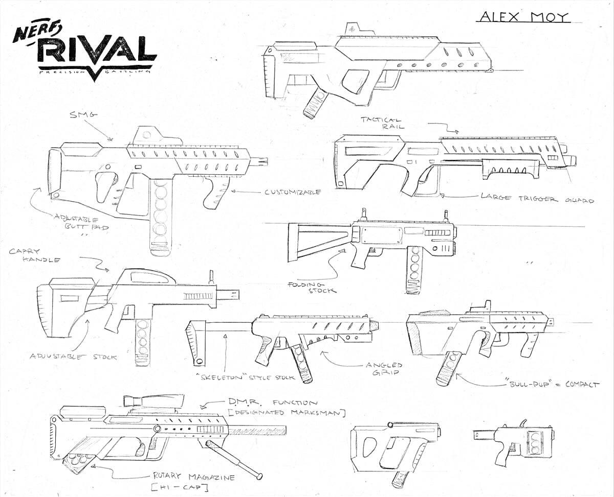 Раскраска Эскизы нерф-оружия Nerf Rival