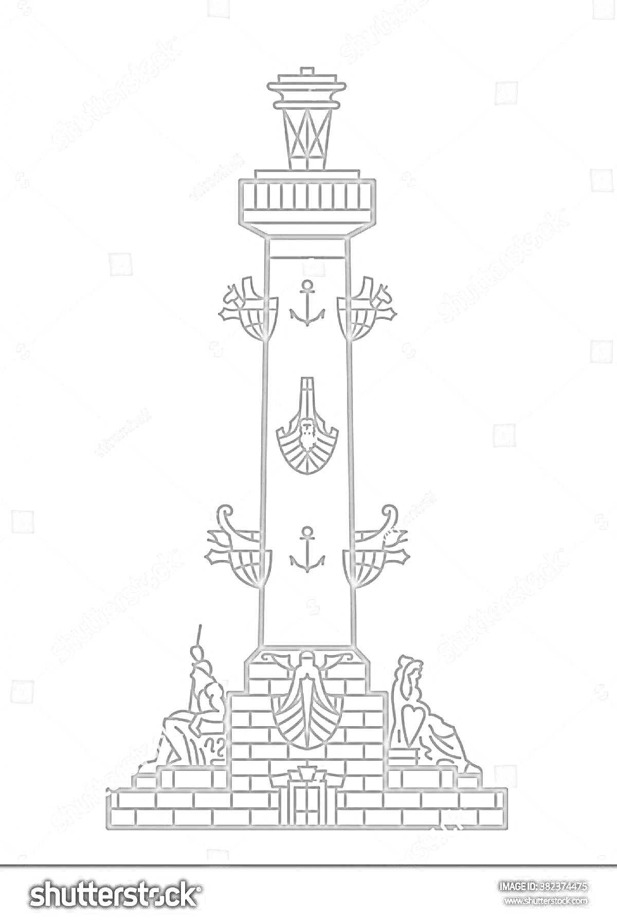 На раскраске изображено: Ростральная колонна, Якоря, Архитектура, Иллюстрация