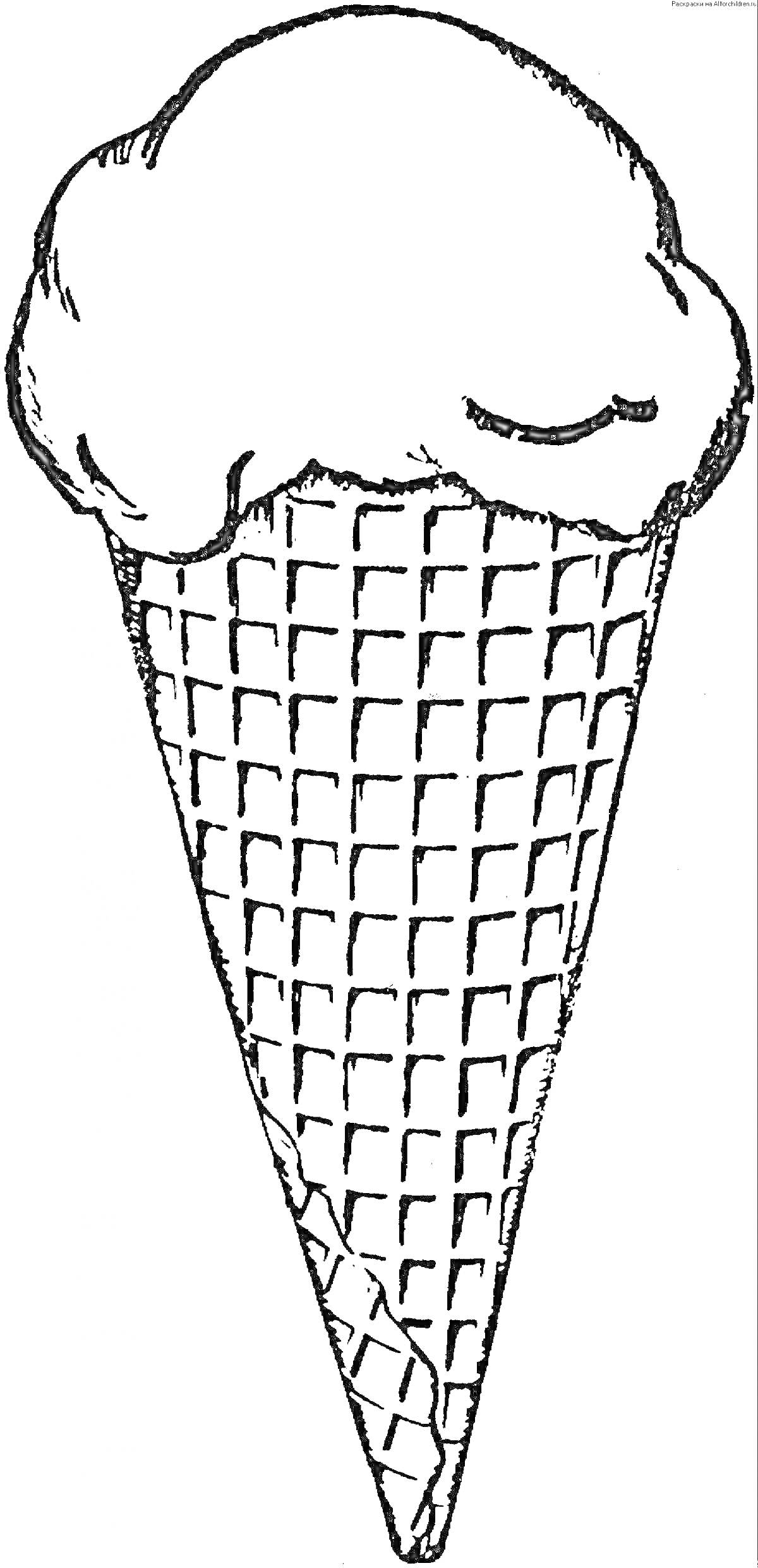 На раскраске изображено: Мороженое, Вафельный стаканчик, Десерты, Рожки, Сладости