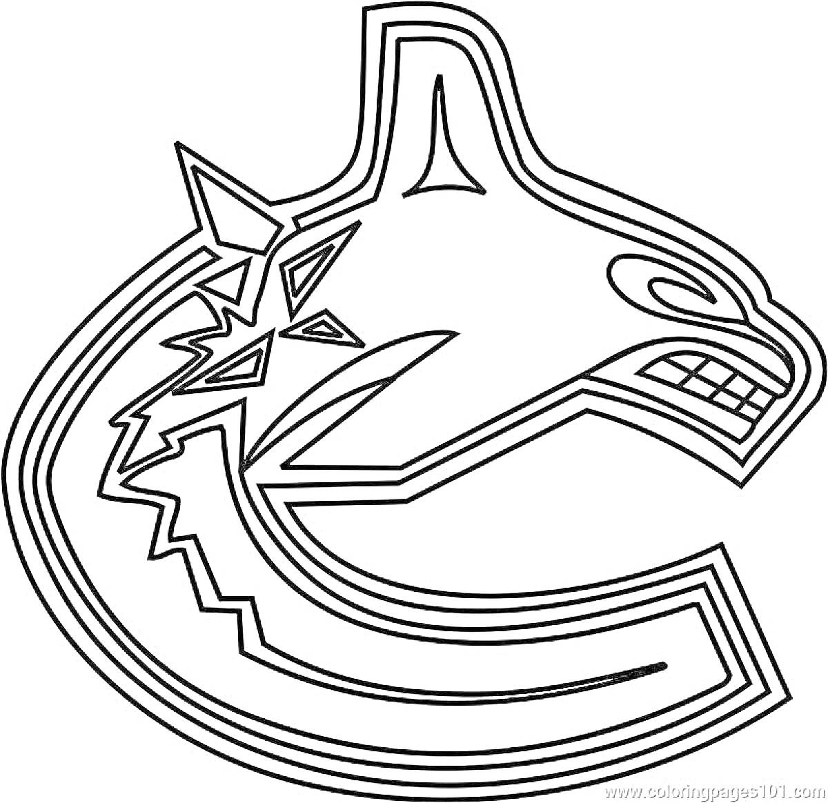 Раскраска Контур логотипа команды KHL в виде головы косатки с буквами и узорами