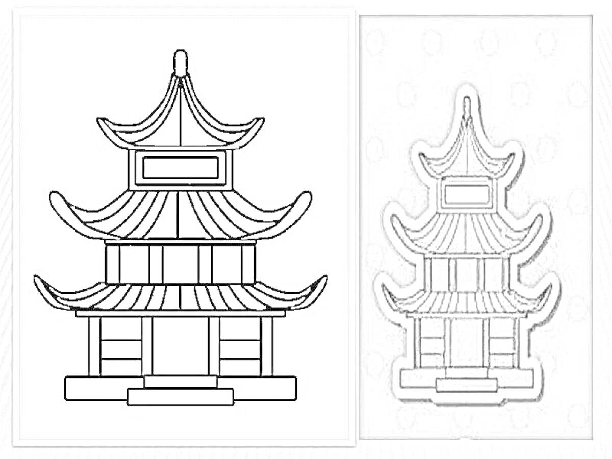 На раскраске изображено: Пагода, Япония, Традиционная архитектура, Восточный стиль, Храм, Страна восходящего солнца