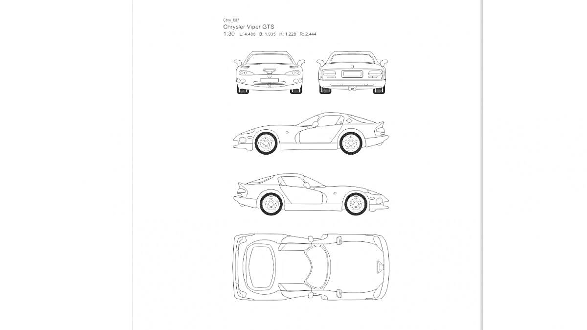 Chrysler Viper GTS вид спереди, сзади, сбоку, сверху