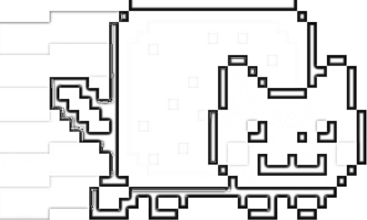 Раскраска Пиксельный радужный кот с телом в виде печенья и радужным следом