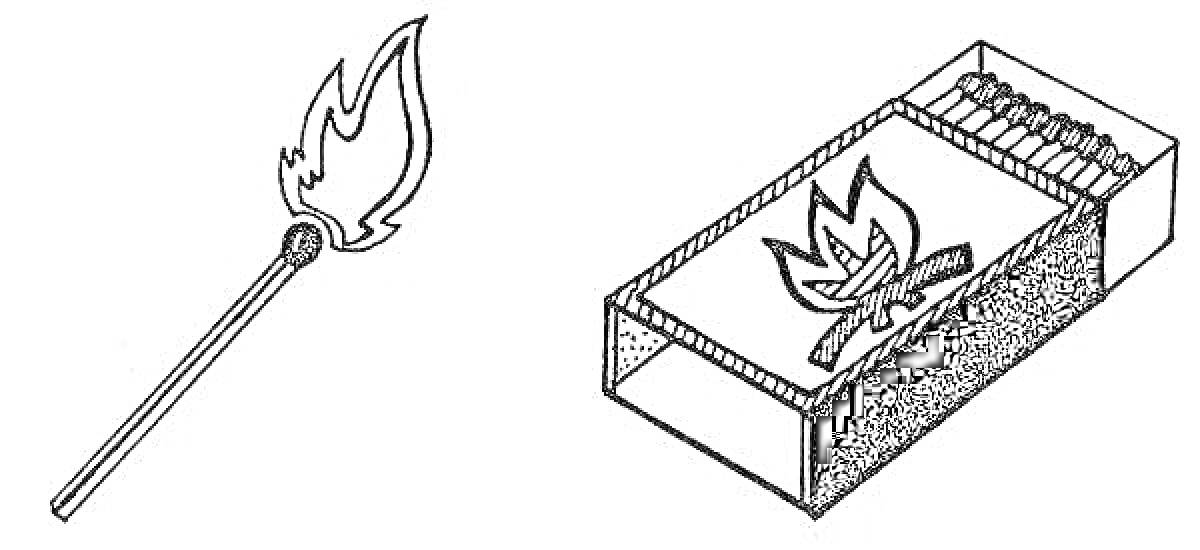Горящая спичка и коробок спичек