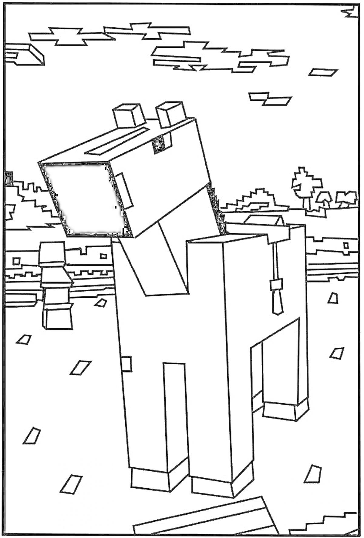 Раскраска Майнкрафтская лошадь на фоне природы
