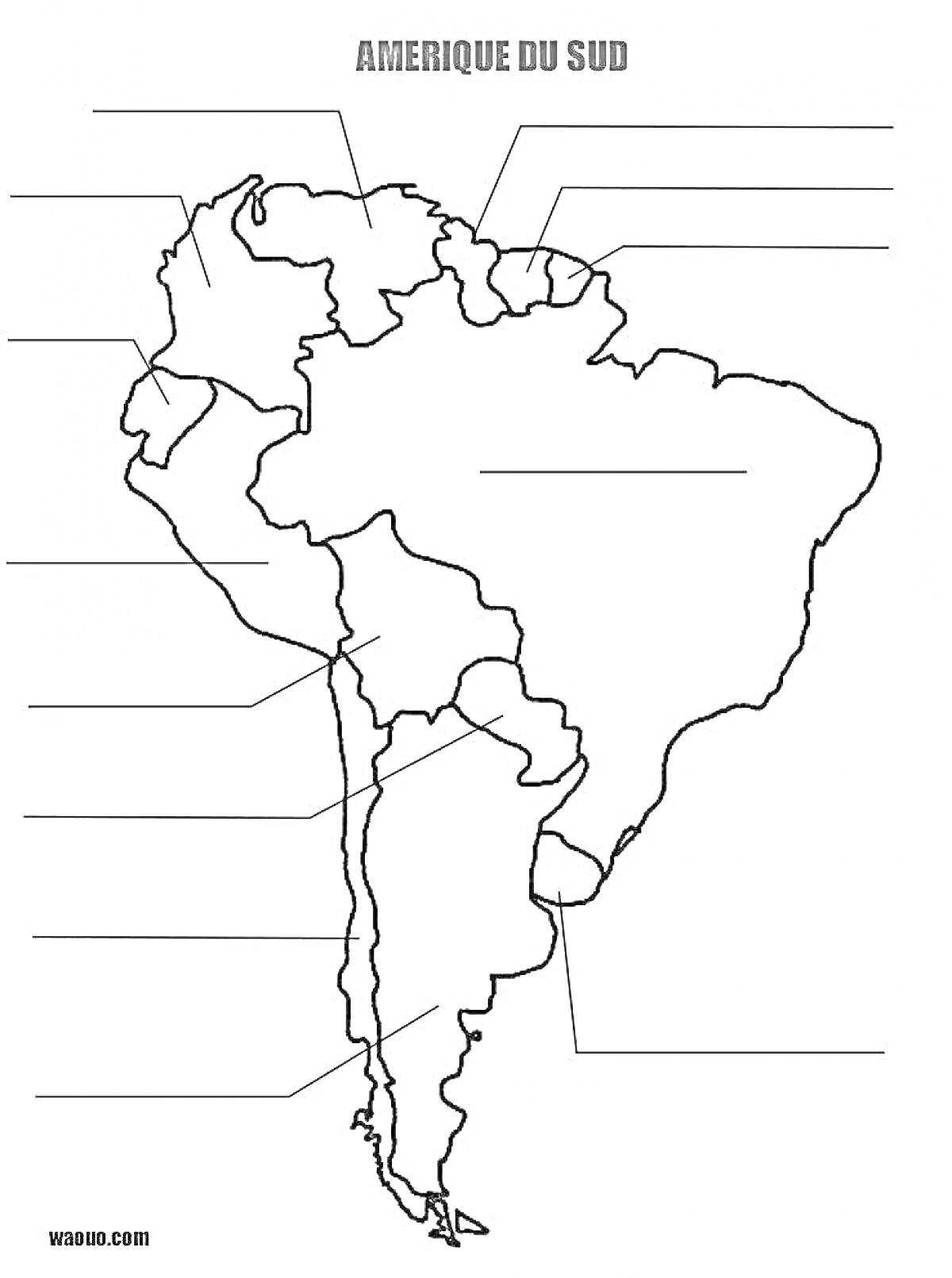 На раскраске изображено: Южная Америка, Контурная карта, География, Образование, Карта мира