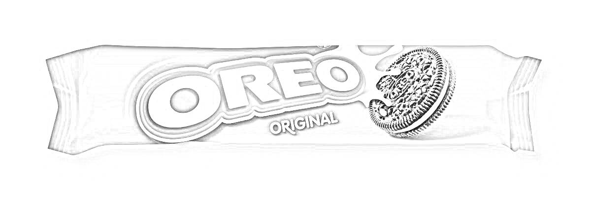Раскраска Упаковка печенья Oreo с изображением печенья и надписью 'Oreo Original'