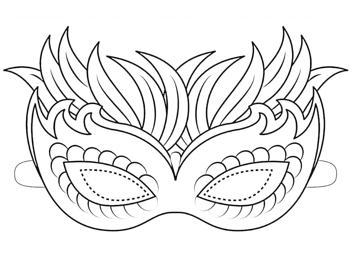 Раскраска Маска с декоративными элементами в виде листьев и узоров вокруг глаз.