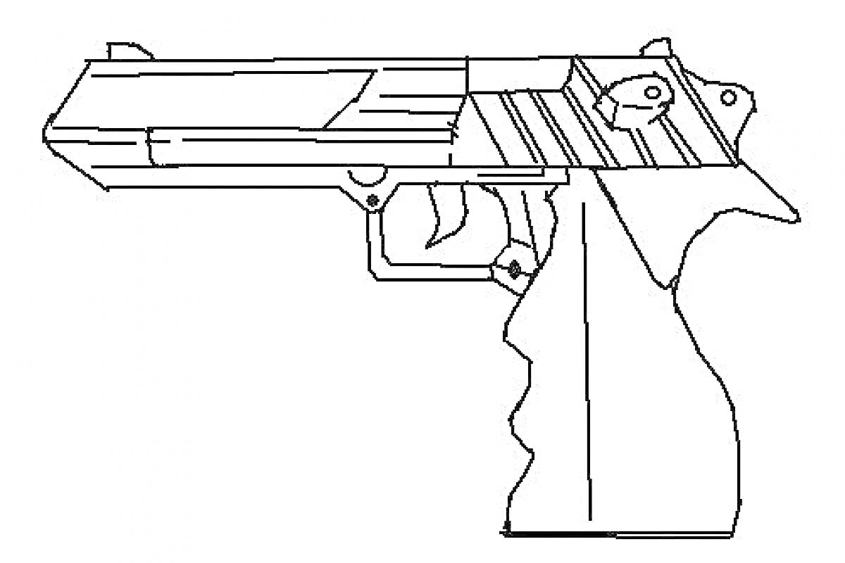 На раскраске изображено: Пистолет, Desert Eagle, Оружие, Ручка, Спусковой крючок