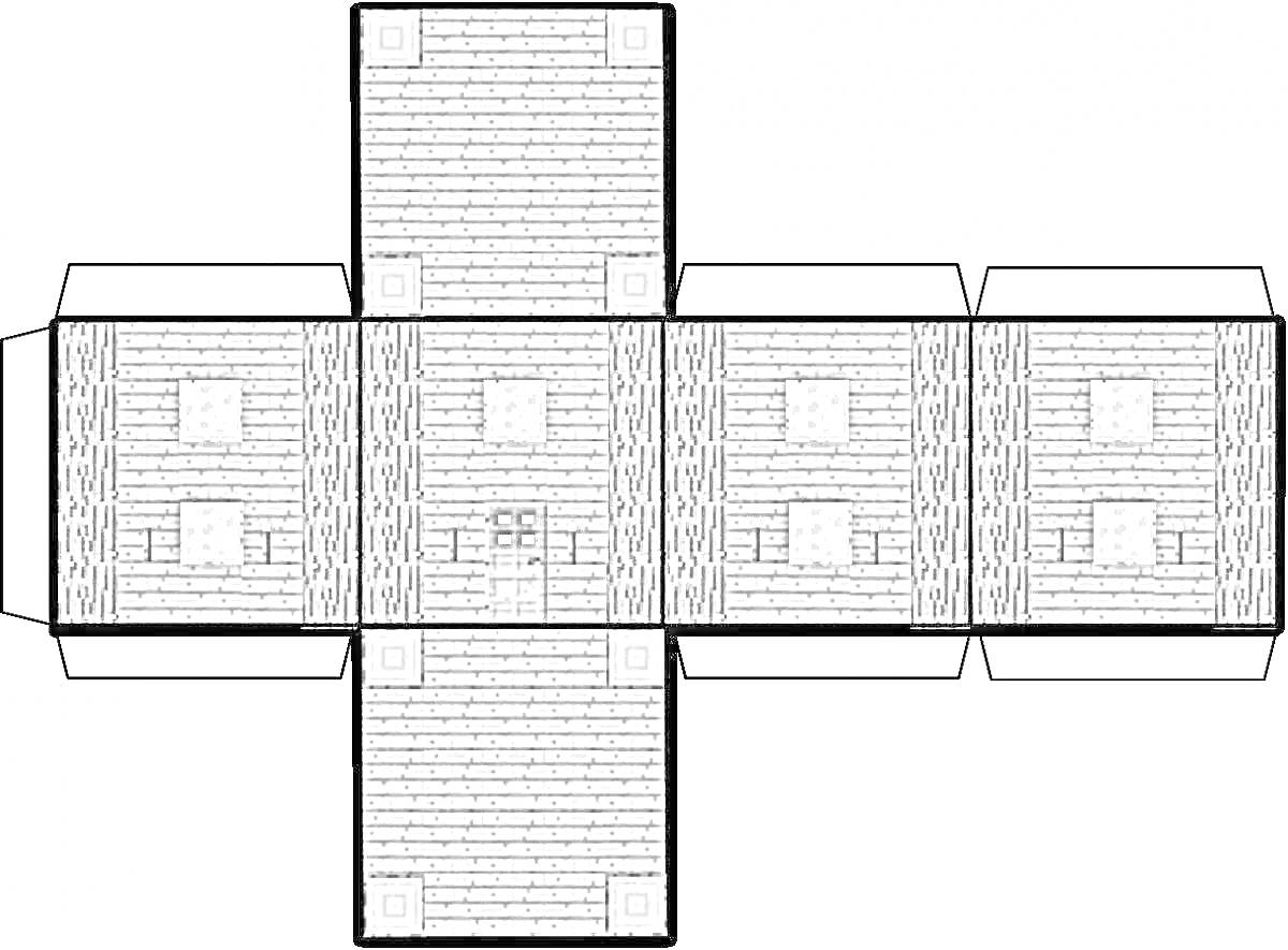 Раскраска Шаблон бумажного домика из Майнкрафт с окнами, дверью и деревянной текстурой