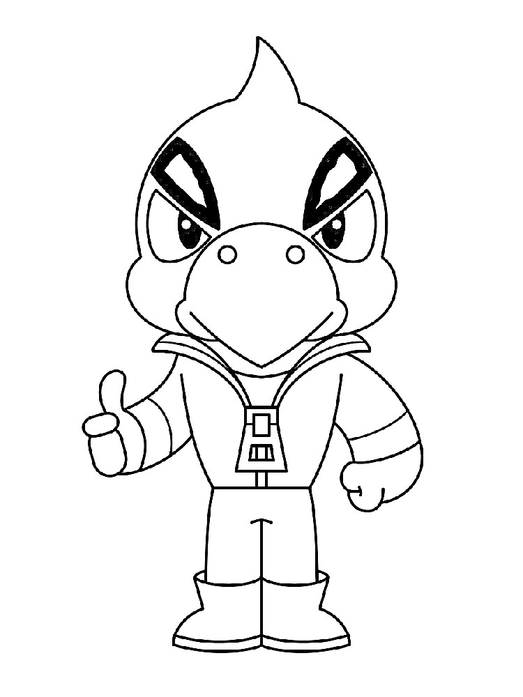 Раскраска Браво старс ворон, персонаж в костюме с поднятым большим пальцем