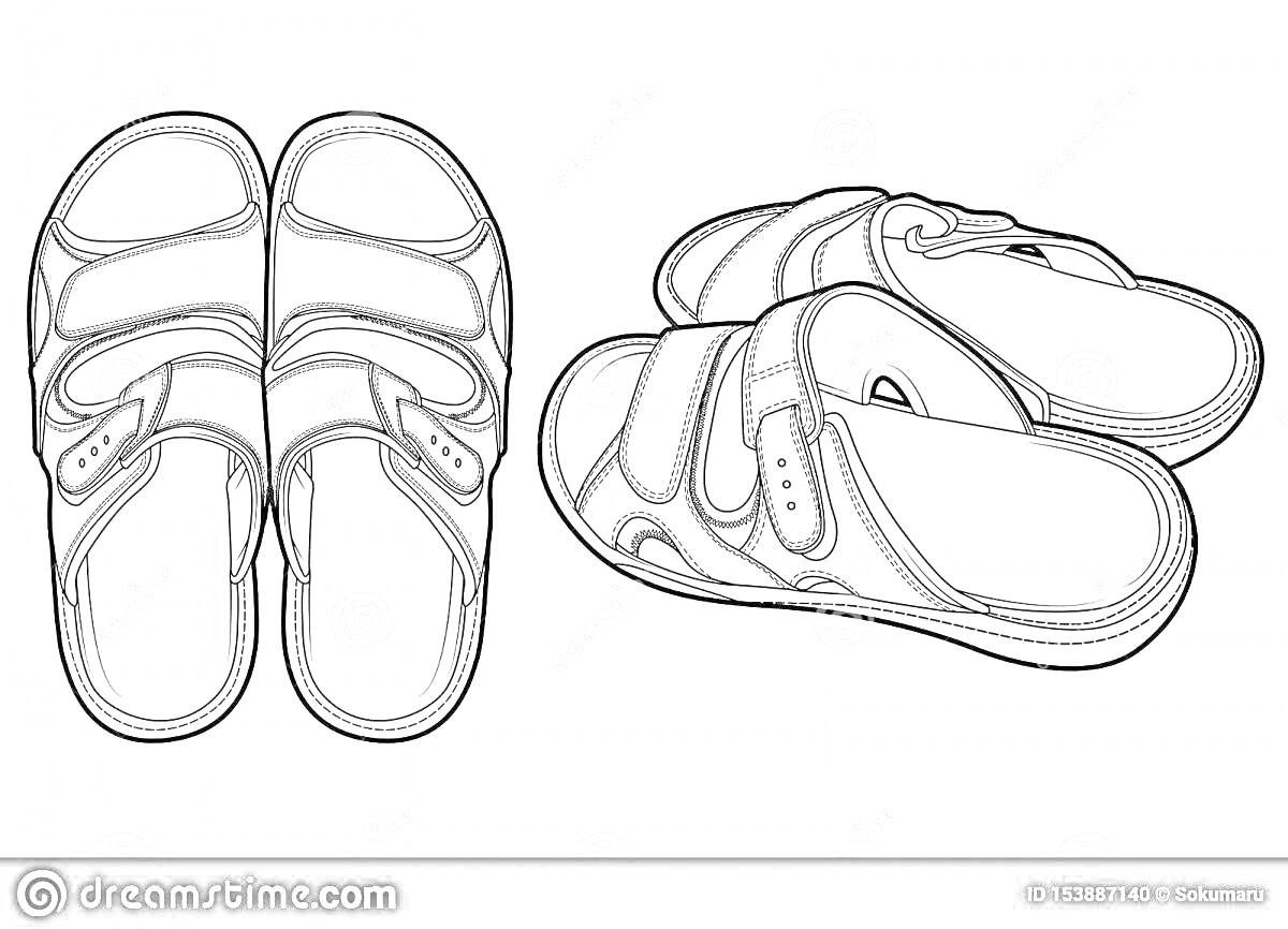 На раскраске изображено: Сланцы, Обувь, Пара, Летняя обувь