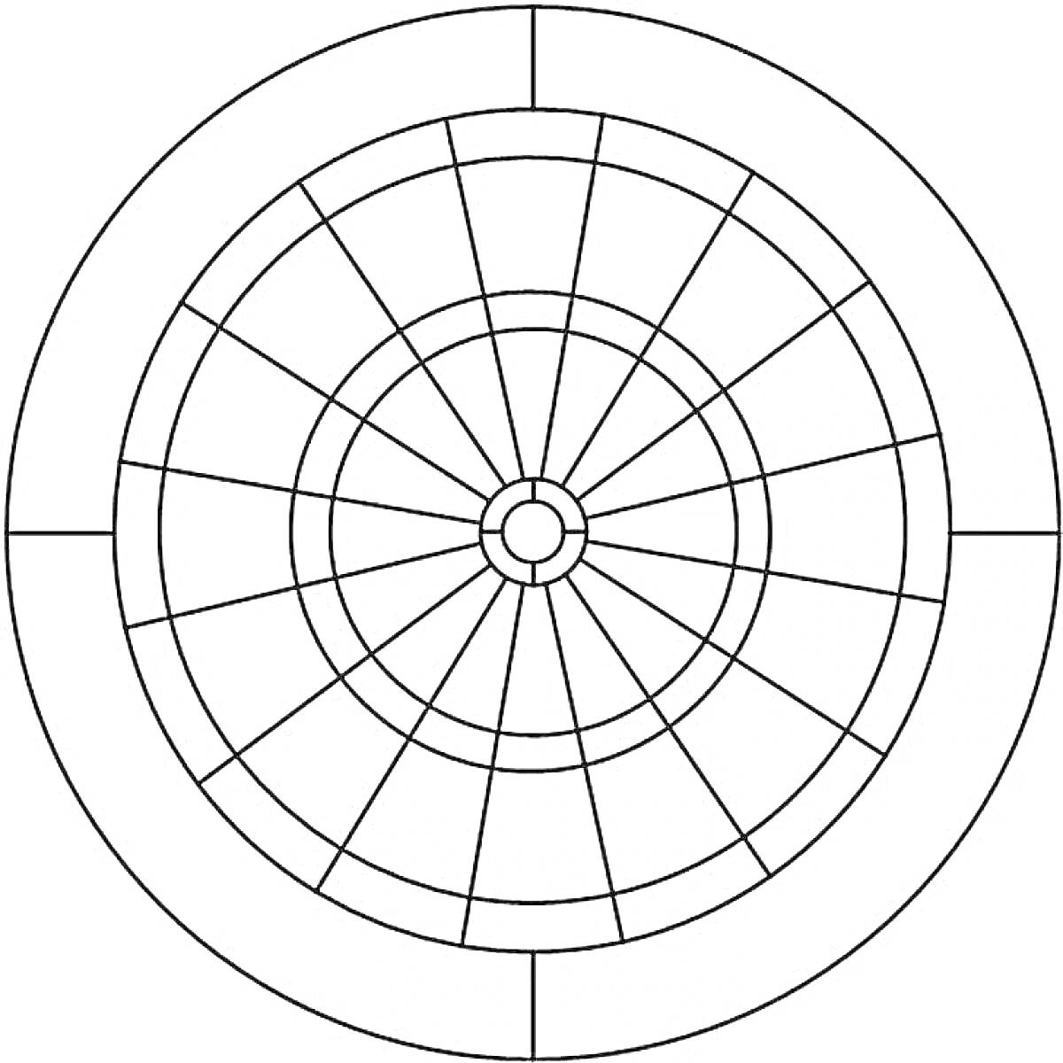 Дартс: мишень с секторами и концентрическими кругами