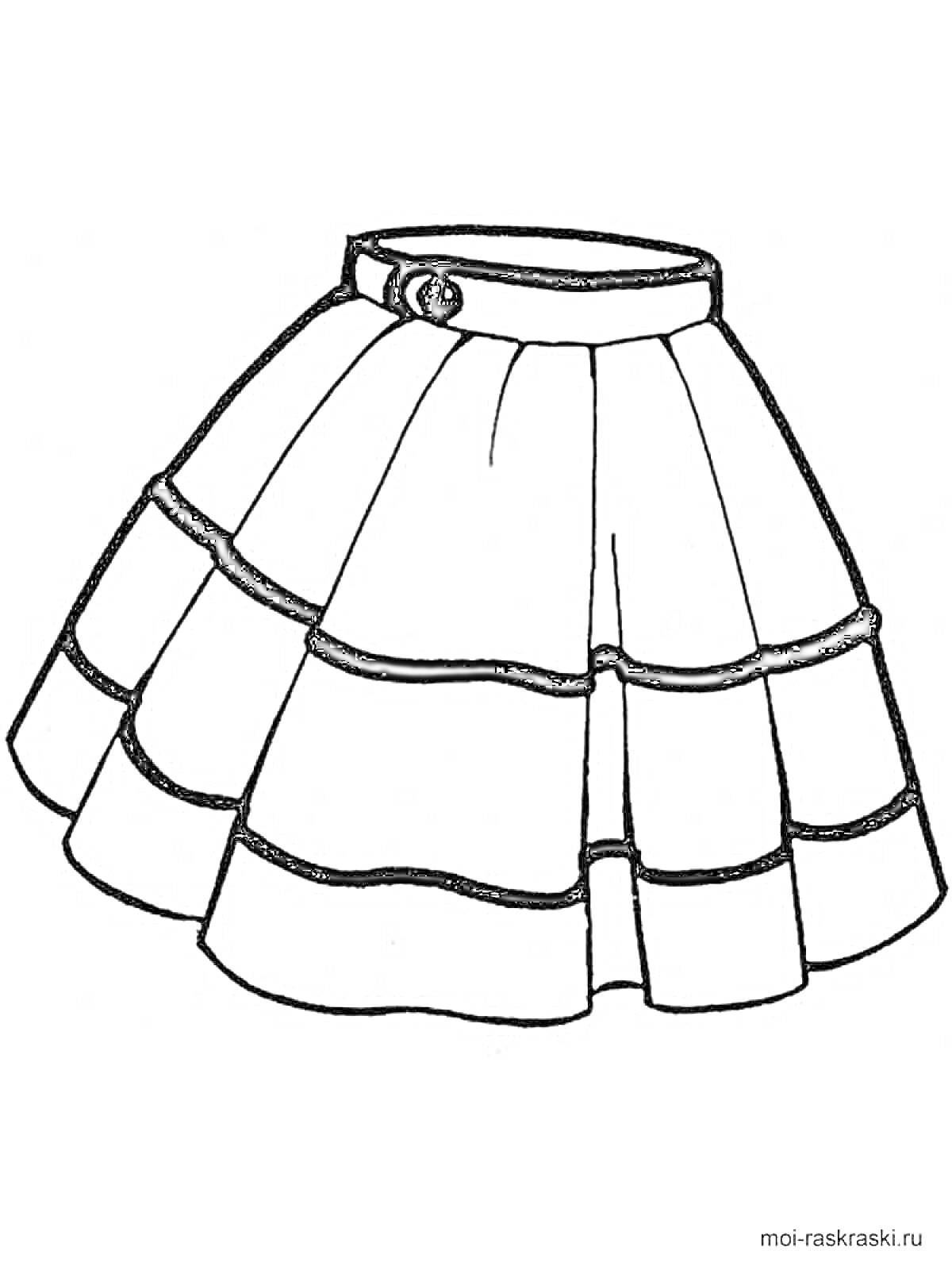 Раскраска Юбка с пуговицей, юбка с многослойными рюшами
