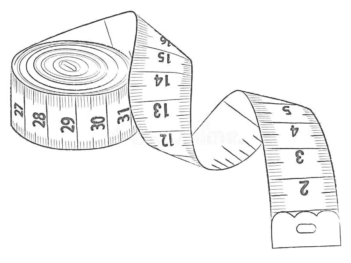 Измерительная рулетка с отметками сантиметров от 1 до 31