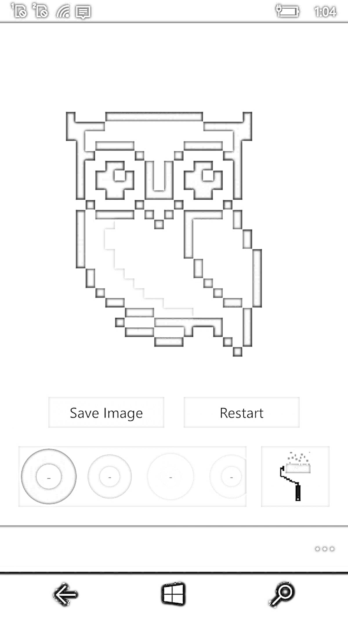 Раскраска Пиксельная сова в режиме раскраски песочницы на мобильном устройстве