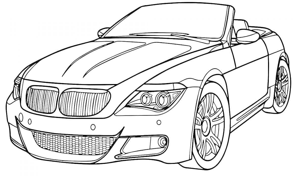 На раскраске изображено: Спорткар, Кабриолет, Авто, Транспорт, Современный, Бмв