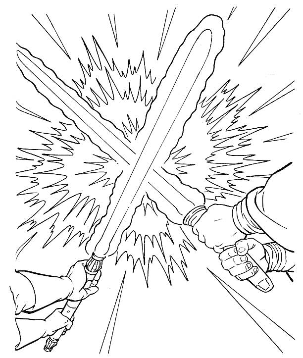 Раскраска Два пересекающихся меча с эффектом искр