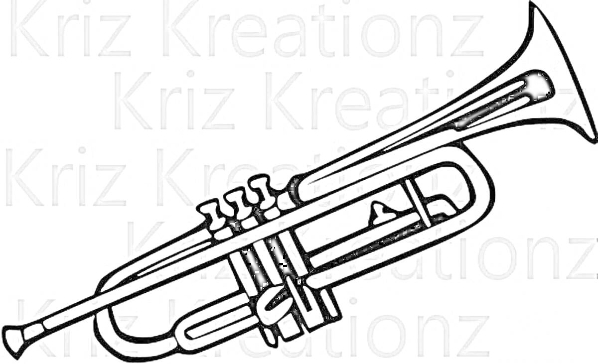 На раскраске изображено: Труба, Клапаны, Инструмент, Музыка, Музыкальные инструменты