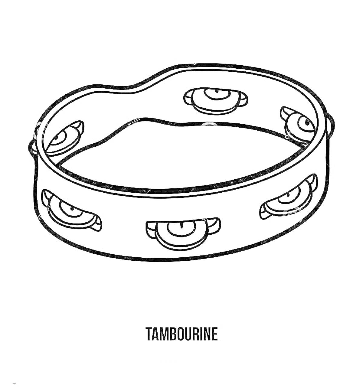 Раскраска Бубен с шестью звенящими частями и надписью 