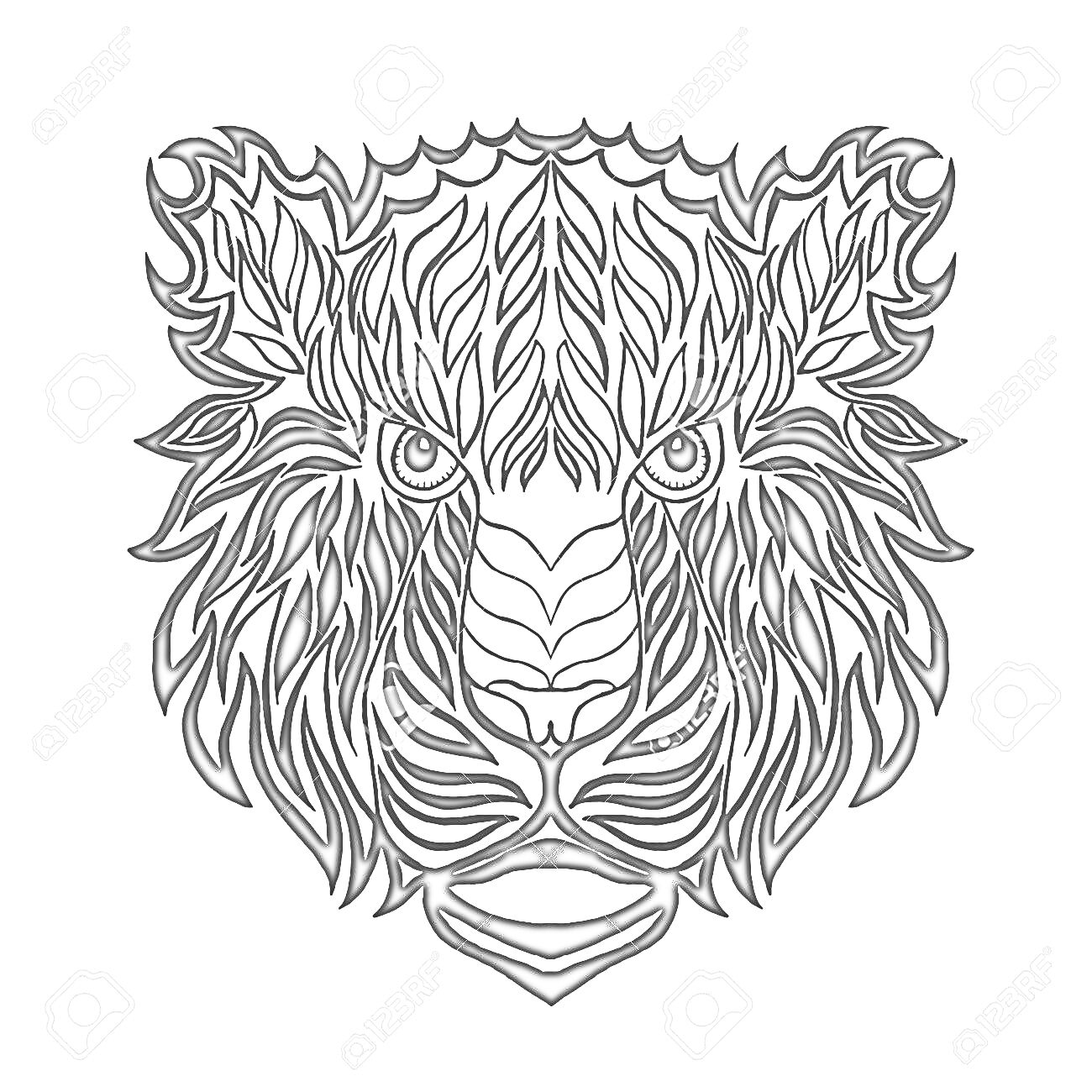Раскраска Антистресс раскраска - голова тигра с абстрактными узорами