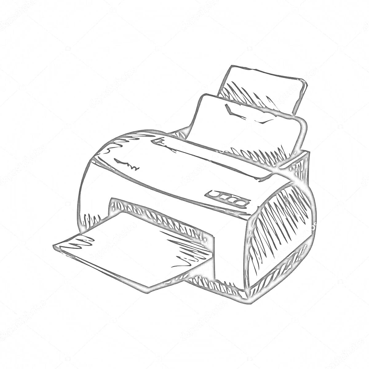 На раскраске изображено: Принтер, Печать, Офис, Бумага, Документы, Техника, Типография, Набросок