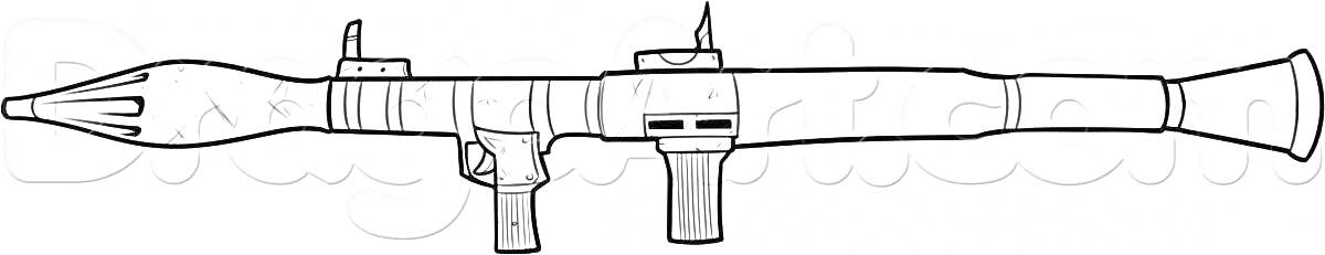 На раскраске изображено: Гранатомет, Военная техника, Оружие, Прицел