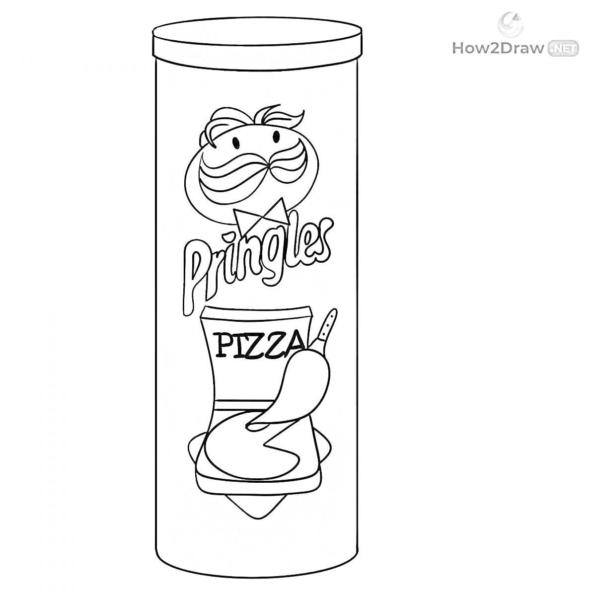 Раскраска Банка чипсов Pringles со вкусом пиццы и логотипом