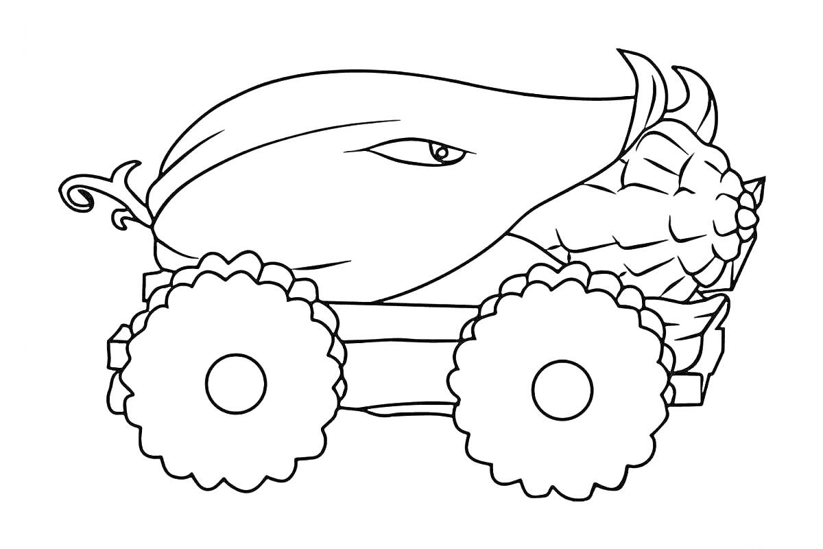 Раскраска Капуста-катапульта на колесах