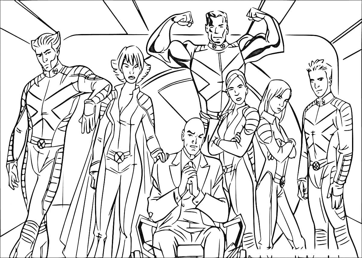 На раскраске изображено: Команда, Супергерои, Герой, Персонаж
