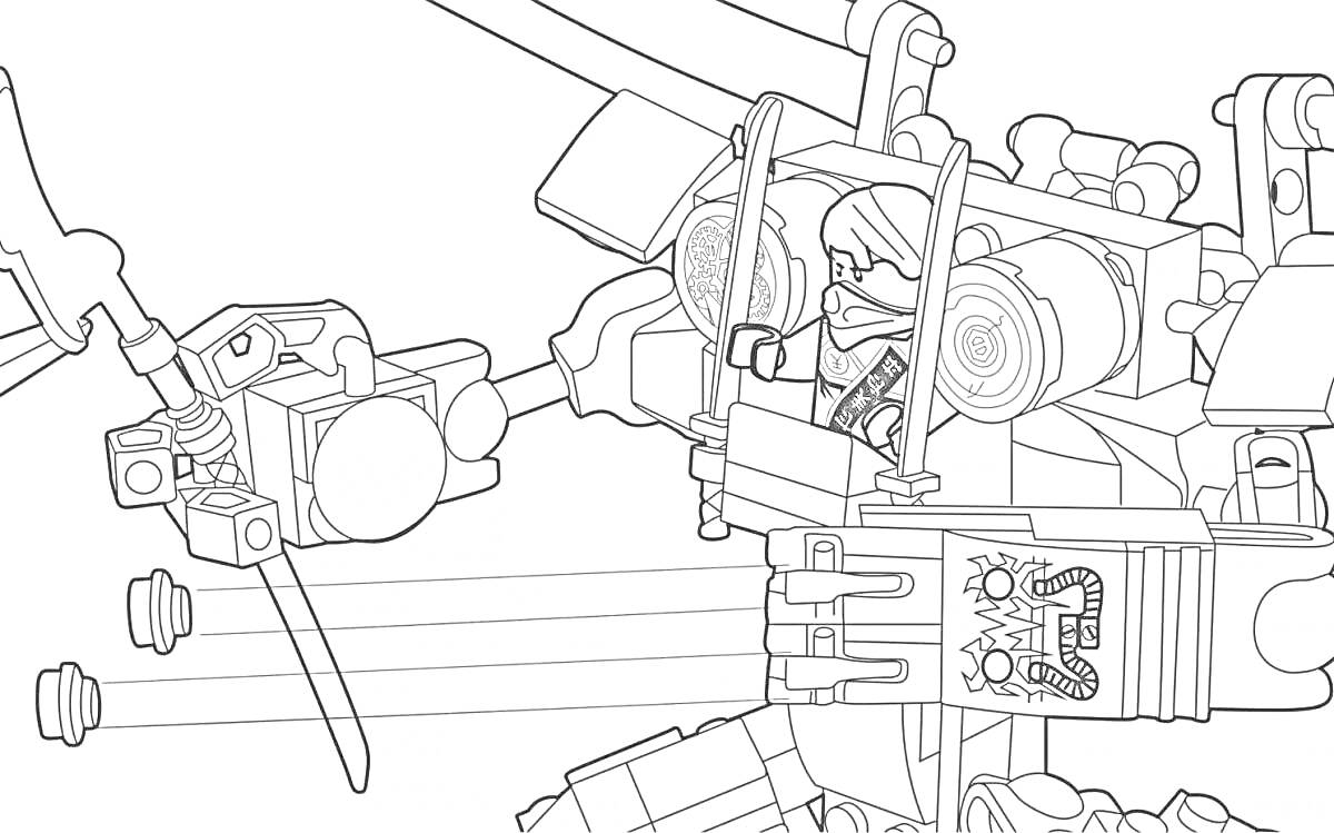 Раскраска Лего робот с механическими руками, оптическими приборами и панелью управления