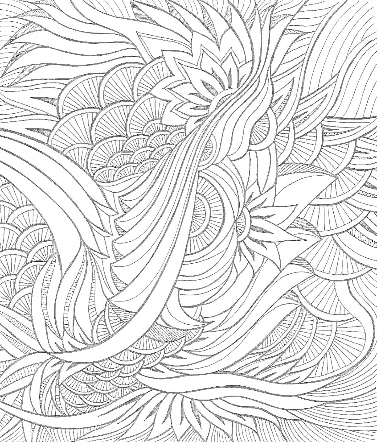 Раскраска Абстрактная раскраска с линиями, волнами и геометрическими узорами