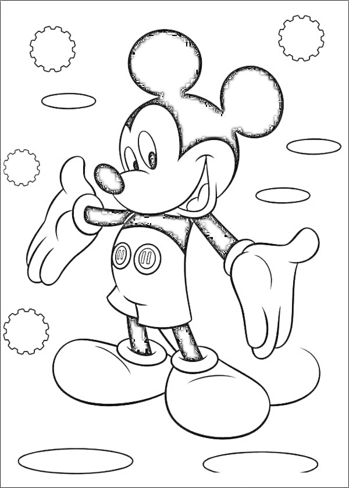 Раскраска Микки Маус с кругами и шестеренками