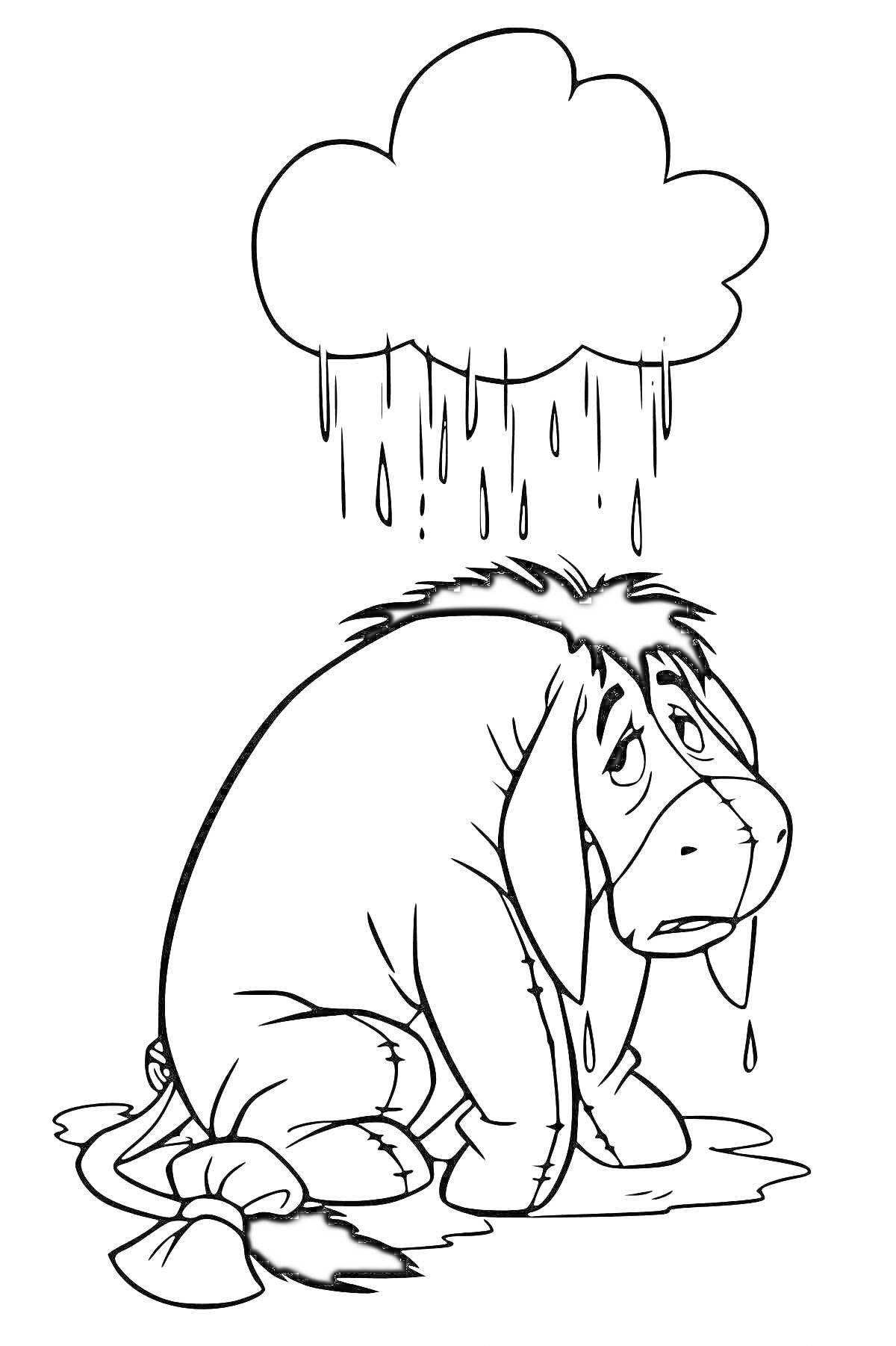 Раскраска Осел под дождливым облаком