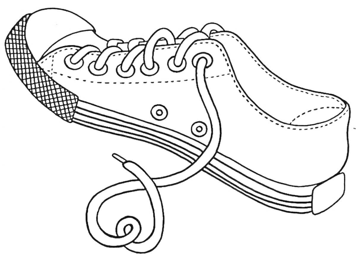 Раскраска Кроссовок с шнурками, подошвой с полосками и защитной носочной частью