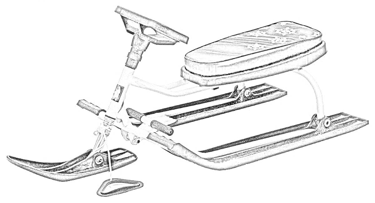 Раскраска снегокат с рулем, сиденьем и лыжами