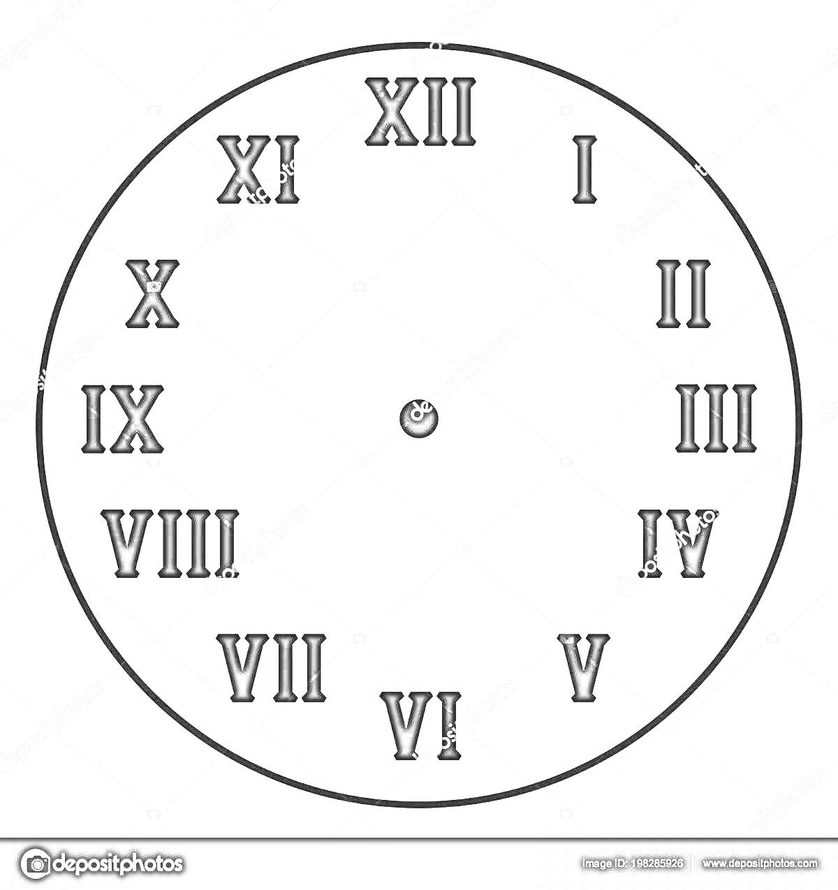 Раскраска Часы с римскими цифрами от I до XII