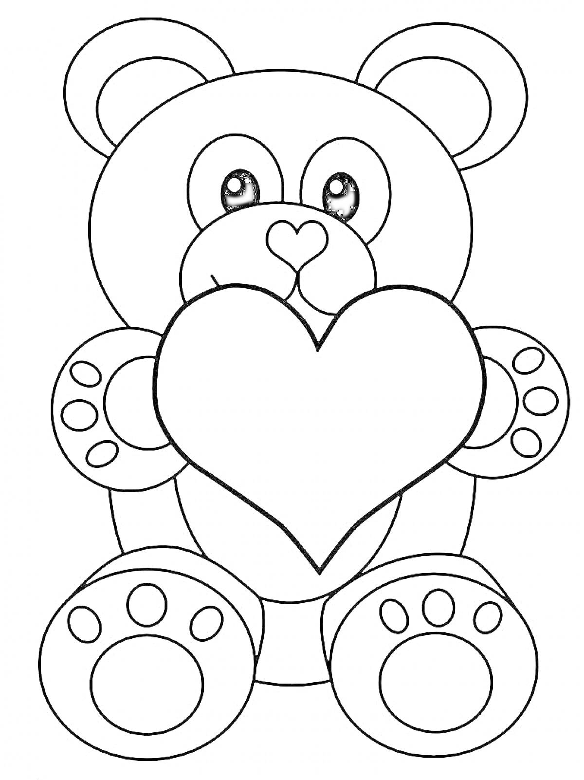 На раскраске изображено: Медведь, Животные, Любовь, Для детей, Подарки, Плюшевый медведь, Сердца