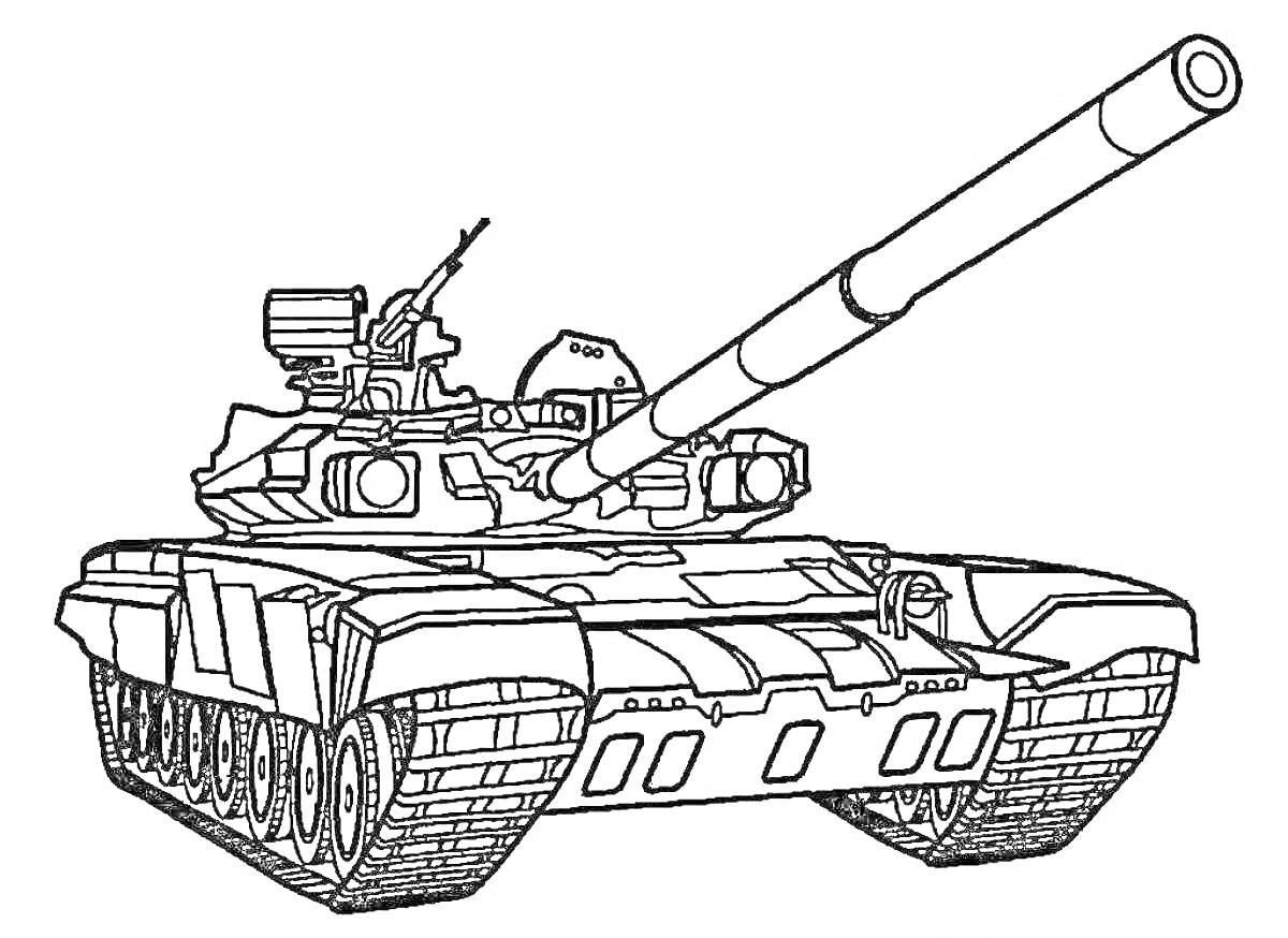 На раскраске изображено: Танк, Военный, Бронетехника, Оружие, Гусеницы, Артиллерия, Военное оборудование