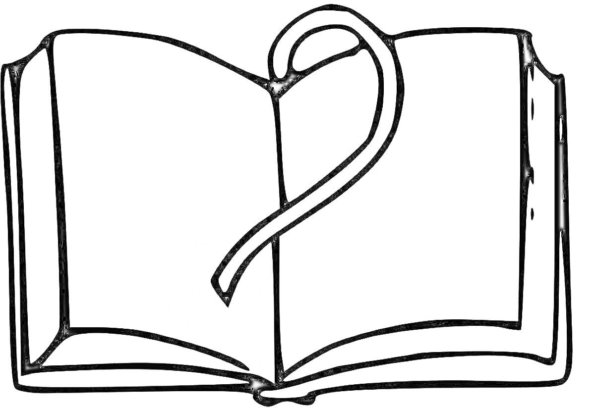 Раскраска Открытая книга с закладкой в форме сердца